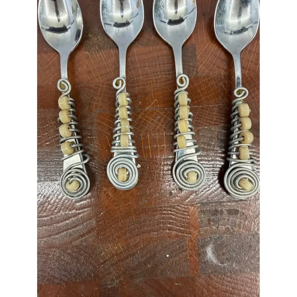 Vintage Dansk Condiment Spoons Set of 4 Wire Wrapped 4 1/2